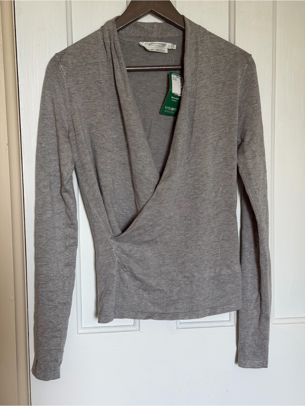 Gray Wrap-Style Long Sleeve Top